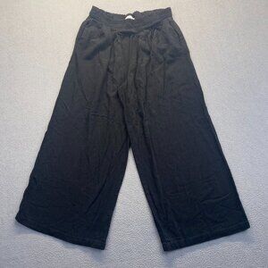 Jasambac Wide-Leg Black Pant Size Large Elastic Waist Pockets Linen